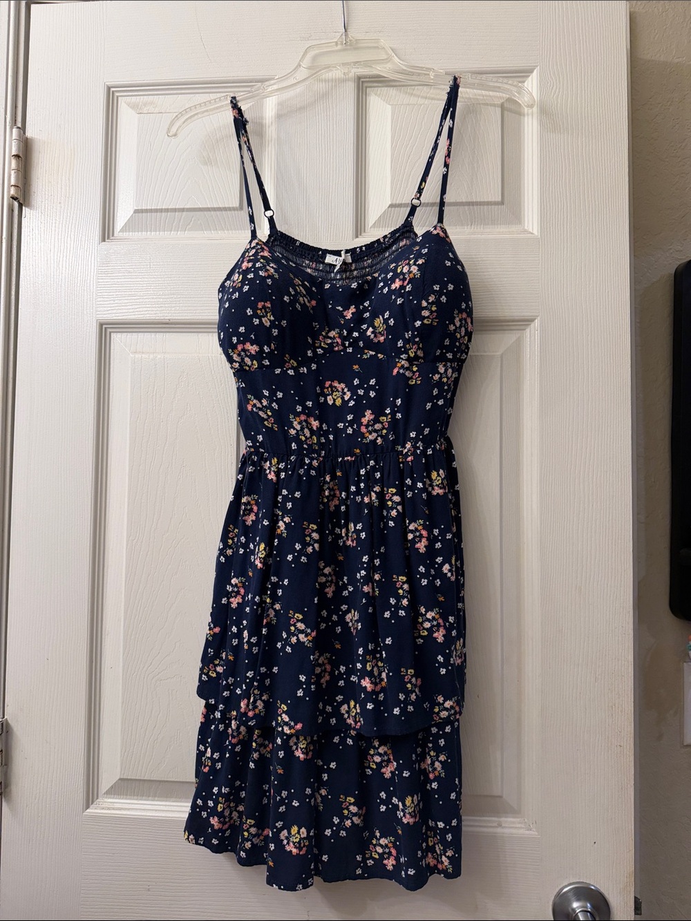 AUW Navy Floral Dress with Pink and Cream Accents
